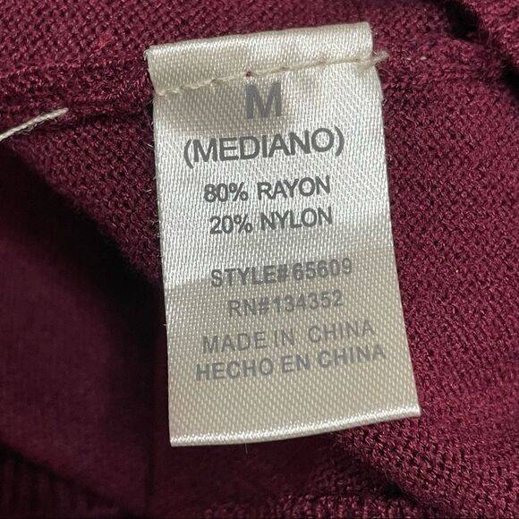 Ambiance Solid Maroon Burgundy V Neck Button Down Sweater Long Sleeve size M - Picture 7 of 11